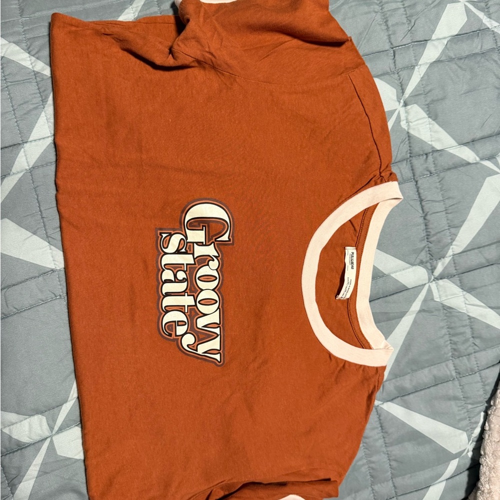 Pull&Bear Orange T-Shirt with White Trim
